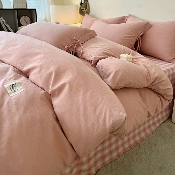 91家纺网 家纺一手货源 找家纺 （总）麦朵家居 2026色织全棉水洗棉四件套简约系列无印风床笠单被套长绒棉套件