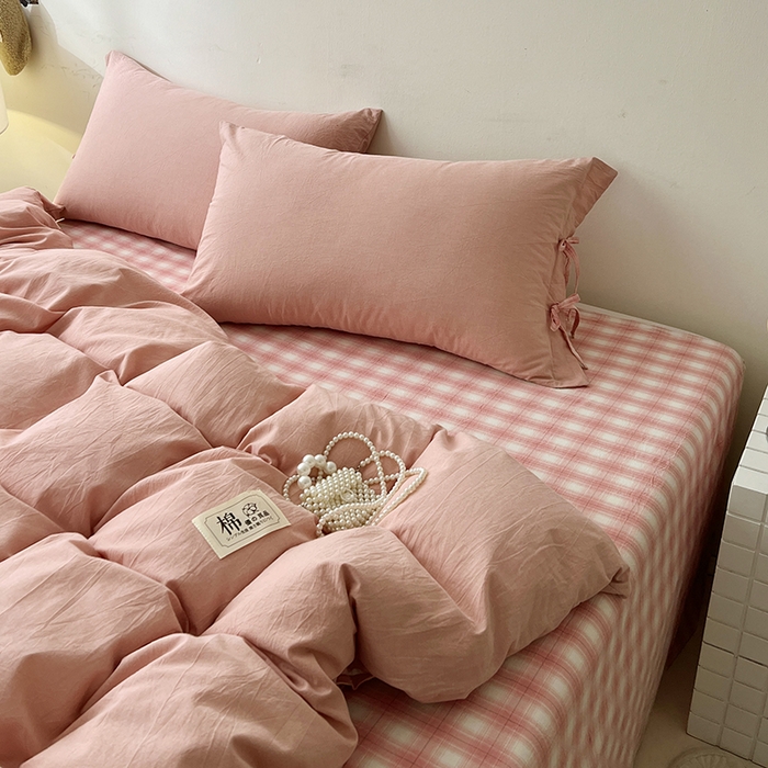 91家纺网 家纺一手货源 找家纺 （总）麦朵家居 2026色织全棉水洗棉四件套简约系列无印风床笠单被套长绒棉套件