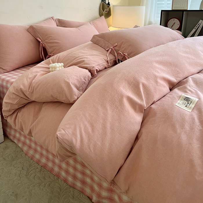 91家纺网 家纺一手货源 找家纺 （总）麦朵家居 2026色织全棉水洗棉四件套简约系列无印风床笠单被套长绒棉套件