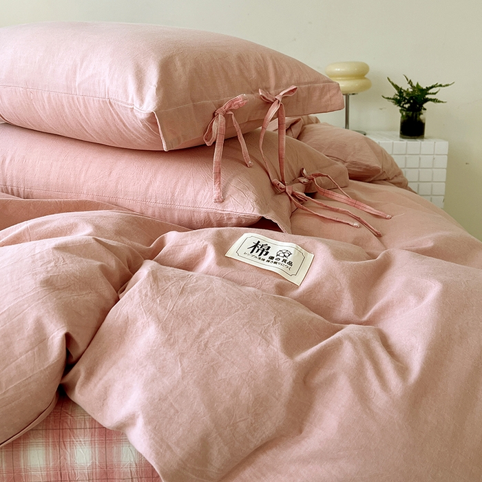 91家纺网 家纺一手货源 找家纺 （总）麦朵家居 2026色织全棉水洗棉四件套简约系列无印风床笠单被套长绒棉套件