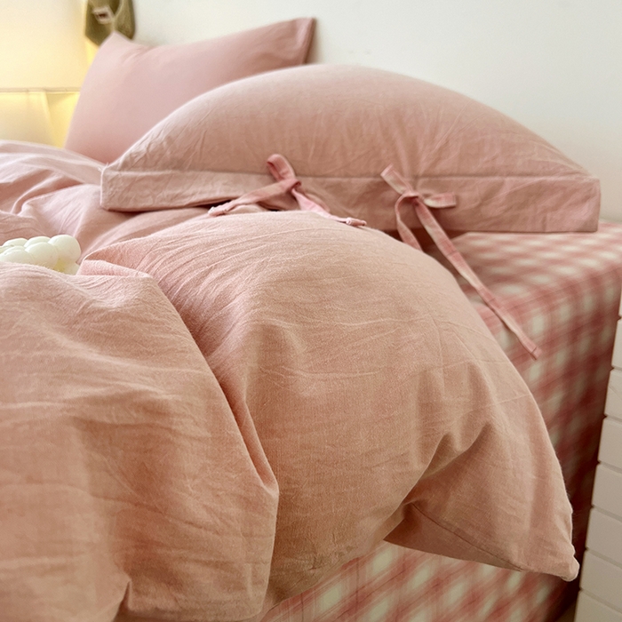 91家纺网 家纺一手货源 找家纺 （总）麦朵家居 2026色织全棉水洗棉四件套简约系列无印风床笠单被套长绒棉套件