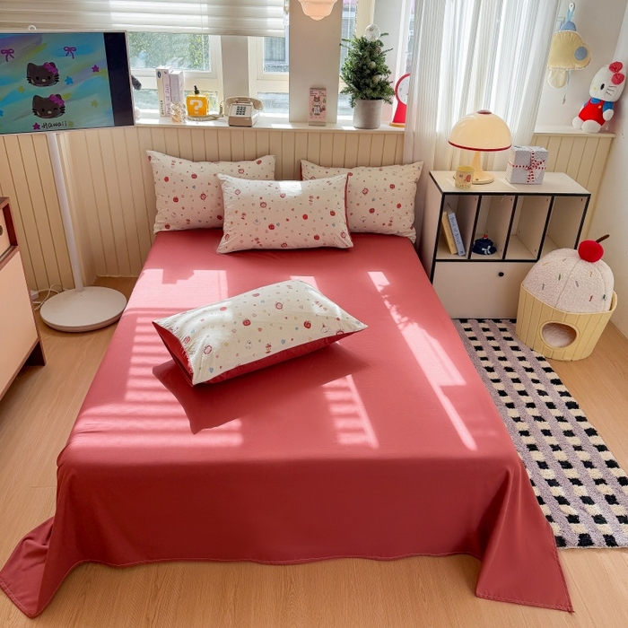 91家纺网 家纺一手货源 找家纺 鑫佳居 2026新款古法仿棉小清新印花单床单 苹果乐园