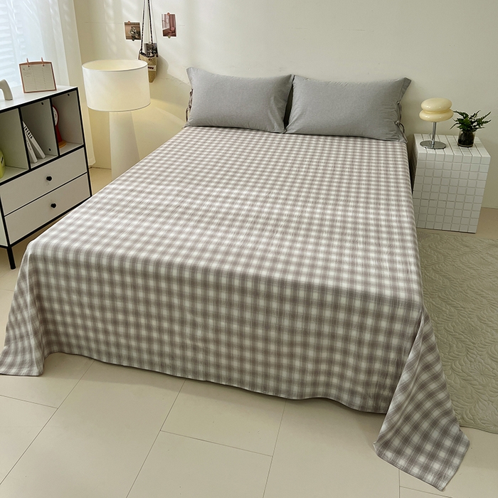 91家纺网 家纺一手货源 找家纺 麦朵家居 2026色织全棉水洗棉四件套简约系列无印风床笠单被套长绒棉套件 简约-灰