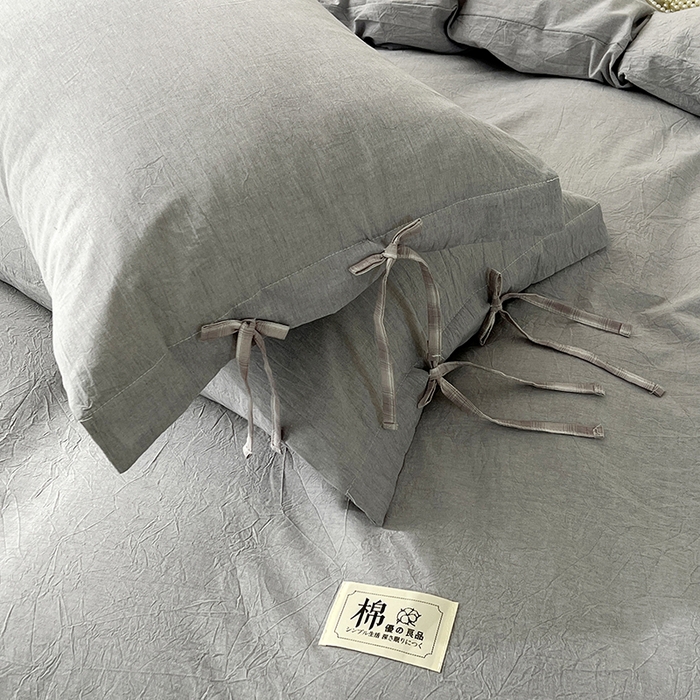 91家纺网 家纺一手货源 找家纺 麦朵家居 2026色织全棉水洗棉四件套简约系列无印风床笠单被套长绒棉套件 简约-灰