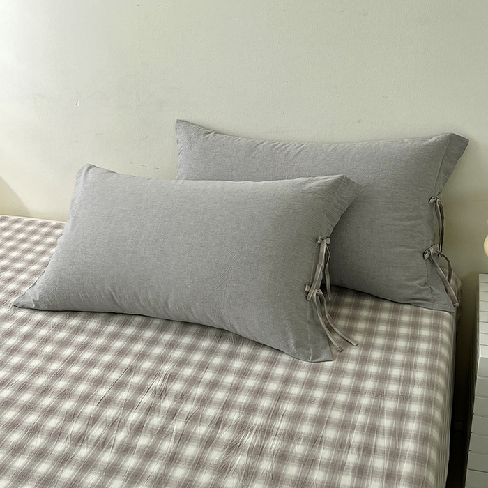 91家纺网 家纺一手货源 找家纺 麦朵家居 2026色织全棉水洗棉四件套简约系列无印风床笠单被套长绒棉套件 简约-灰