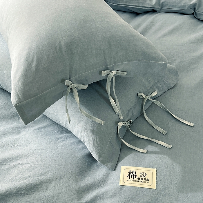 91家纺网 家纺一手货源 找家纺 麦朵家居 2026色织全棉水洗棉四件套简约系列无印风床笠单被套长绒棉套件 简约-兰