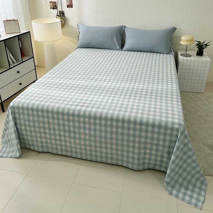 91家纺网 家纺一手货源 找家纺 麦朵家居 2026色织全棉水洗棉四件套简约系列无印风床笠单被套长绒棉套件 简约-兰