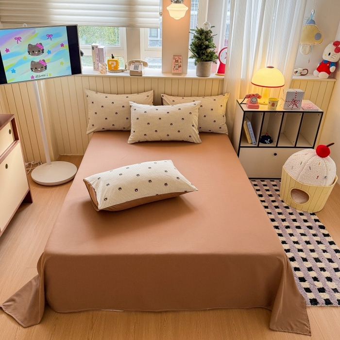 鑫佳居 2026新款古法仿棉小清新印花单床单格调熊