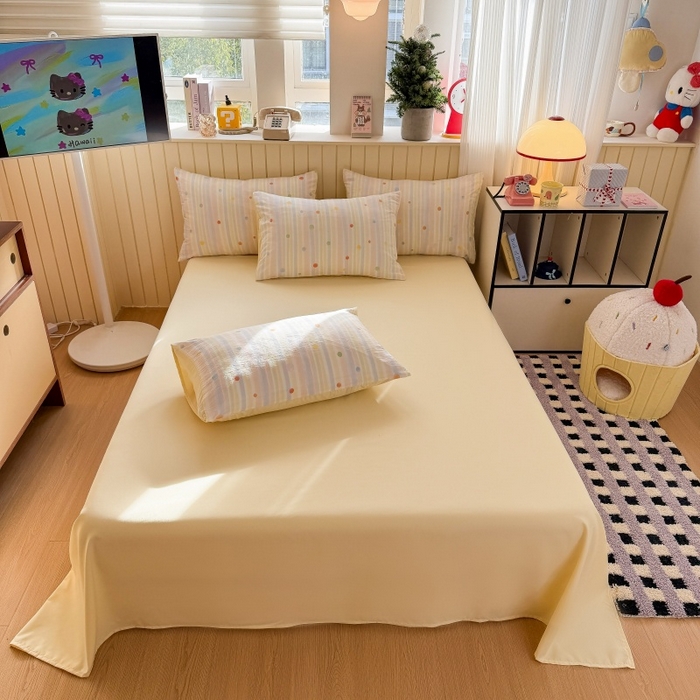 91家纺网 家纺一手货源 找家纺 鑫佳居 2026新款古法仿棉小清新印花单床单 彩虹圆点