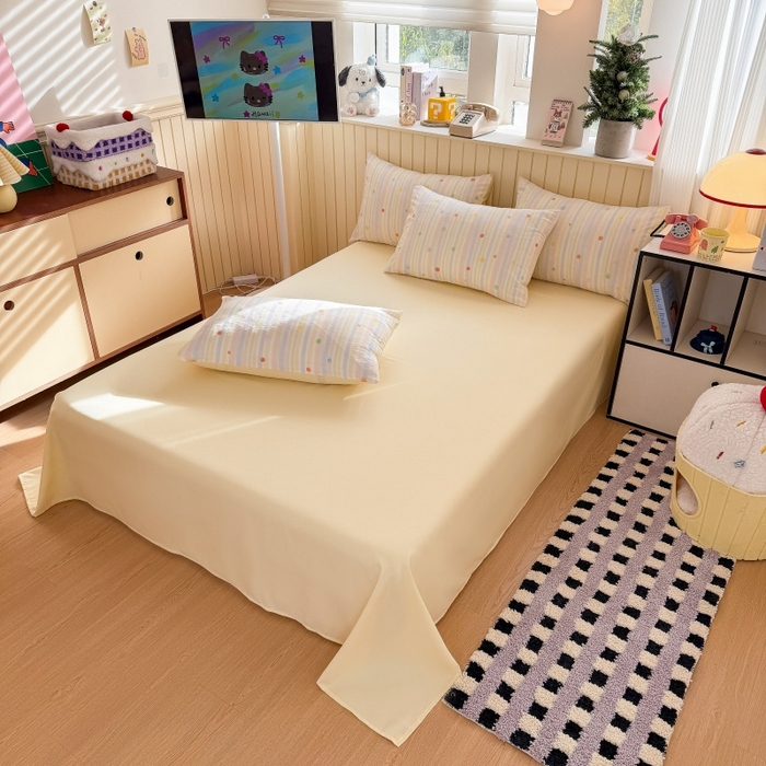 91家纺网 家纺一手货源 找家纺 鑫佳居 2026新款古法仿棉小清新印花单床单 彩虹圆点