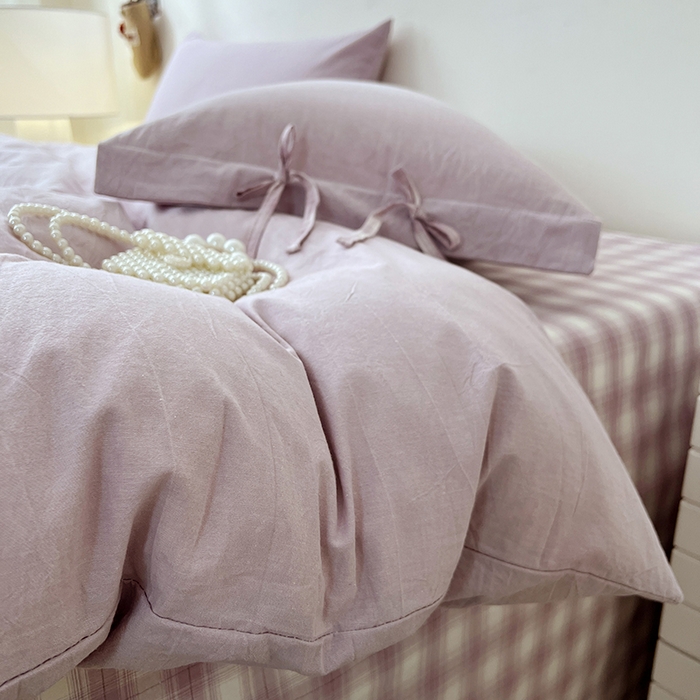 91家纺网 家纺一手货源 找家纺 麦朵家居 2026色织全棉水洗棉四件套简约系列无印风床笠单被套长绒棉套件 简约-紫