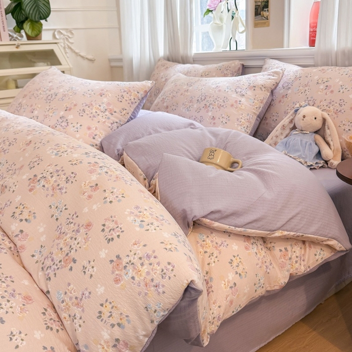 91家纺网 家纺一手货源 找家纺 （总）鑫佳居 2026新款水洗针织提花双层纱四件套