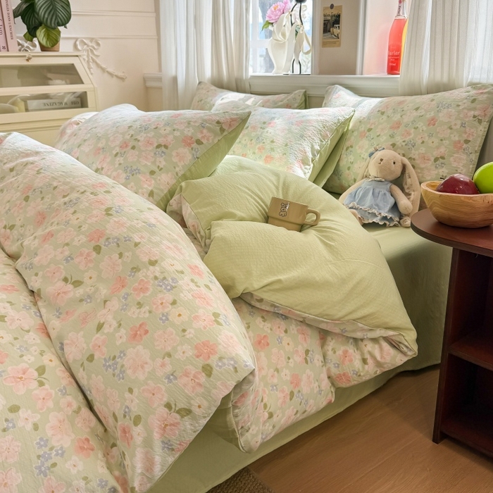 91家纺网 家纺一手货源 找家纺 （总）鑫佳居 2026新款水洗针织提花双层纱四件套