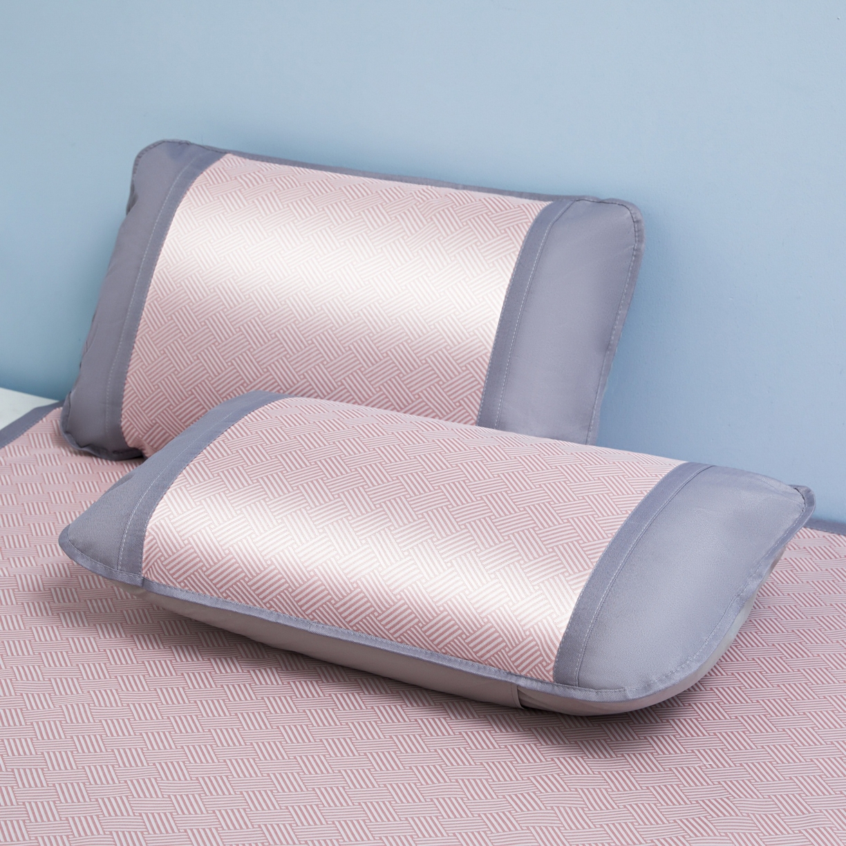 91家纺网 家纺一手货源 找家纺 席匠 2026新款粗冰丝饼干凉席席子 粉色