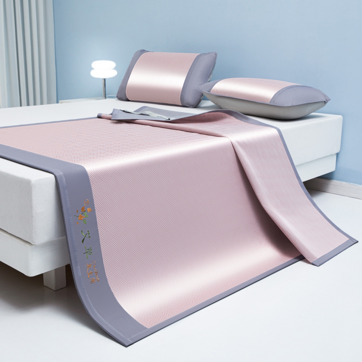 91家纺网 家纺一手货源 找家纺 席匠 2026新款粗冰丝饼干凉席席子 粉色