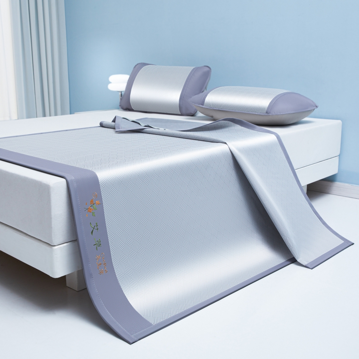 91家纺网 家纺一手货源 找家纺 席匠 2026新款粗冰丝饼干凉席席子 灰色