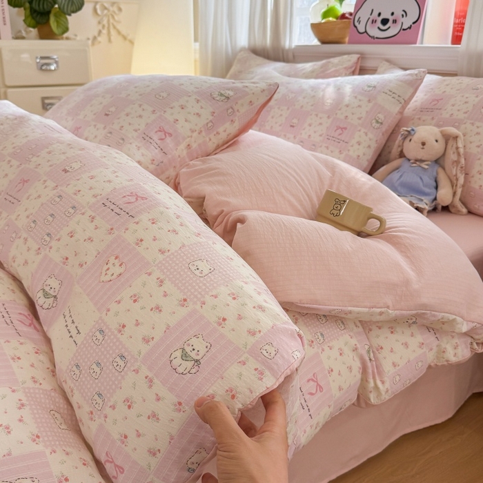 91家纺网 家纺一手货源 找家纺 （总）鑫佳居 2026新款水洗针织提花双层纱四件套