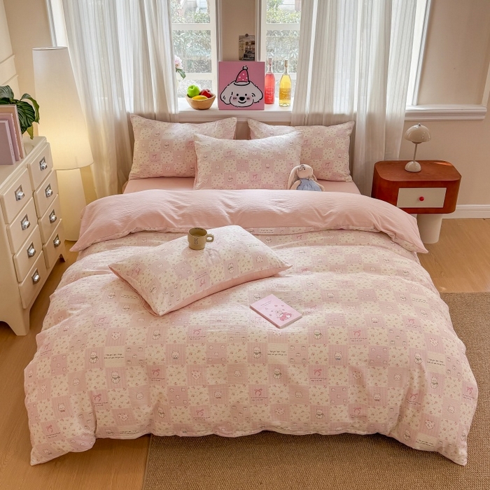 91家纺网 家纺一手货源 找家纺 （总）鑫佳居 2026新款水洗针织提花双层纱四件套