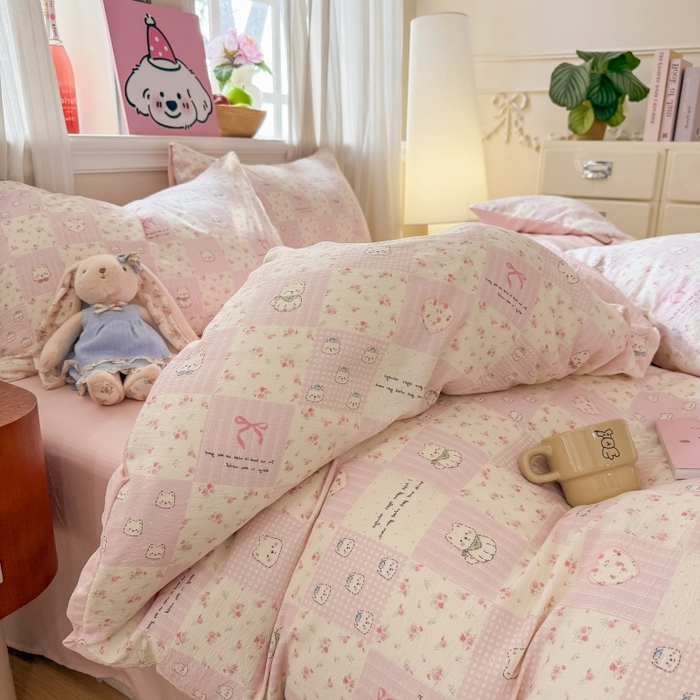 91家纺网 家纺一手货源 找家纺 （总）鑫佳居 2026新款水洗针织提花双层纱四件套