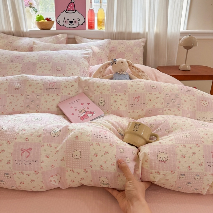 91家纺网 家纺一手货源 找家纺 （总）鑫佳居 2026新款水洗针织提花双层纱四件套