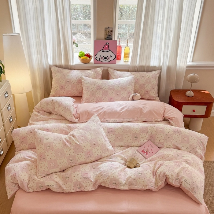 91家纺网 家纺一手货源 找家纺 （总）鑫佳居 2026新款水洗针织提花双层纱四件套