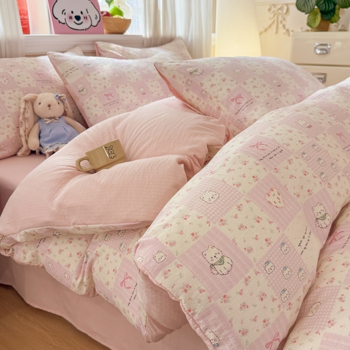 91家纺网 家纺一手货源 找家纺 （总）鑫佳居 2026新款水洗针织提花双层纱四件套