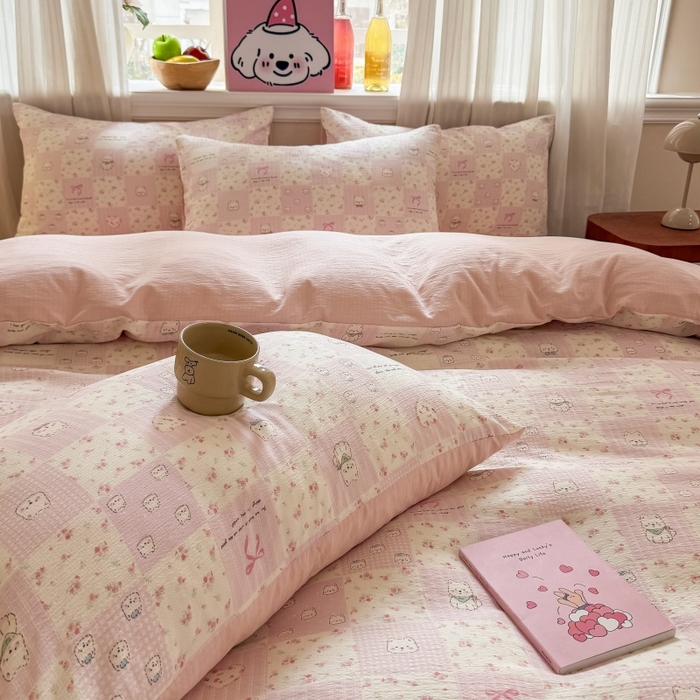 91家纺网 家纺一手货源 找家纺 （总）鑫佳居 2026新款水洗针织提花双层纱四件套