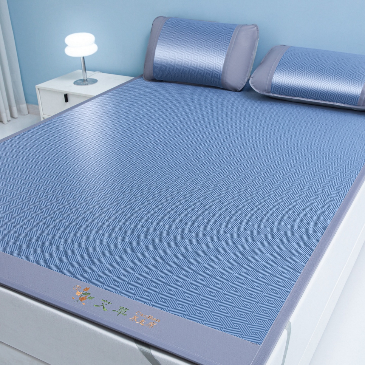 91家纺网 家纺一手货源 找家纺 席匠 2026新款粗冰丝饼干凉席席子 蓝色