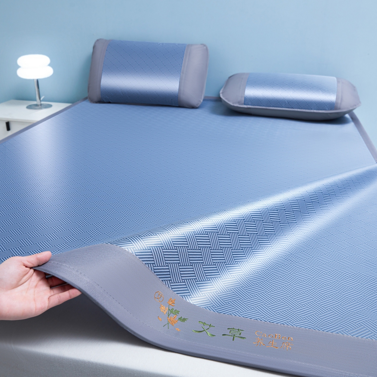 91家纺网 家纺一手货源 找家纺 席匠 2026新款粗冰丝饼干凉席席子 蓝色