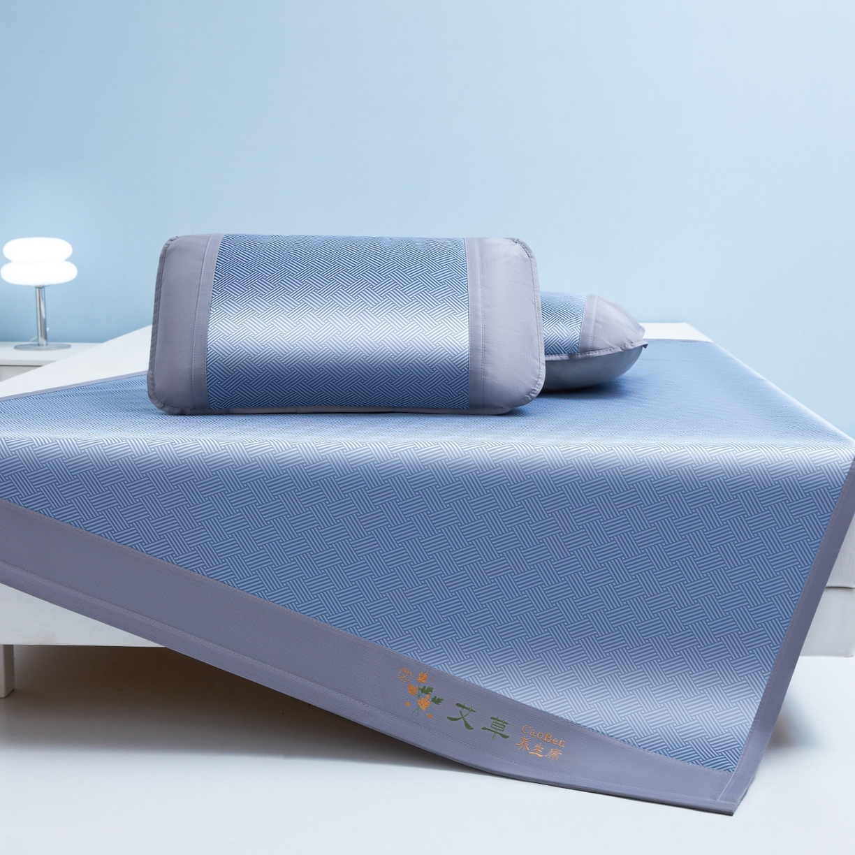 91家纺网 家纺一手货源 找家纺 席匠 2026新款粗冰丝饼干凉席席子 蓝色