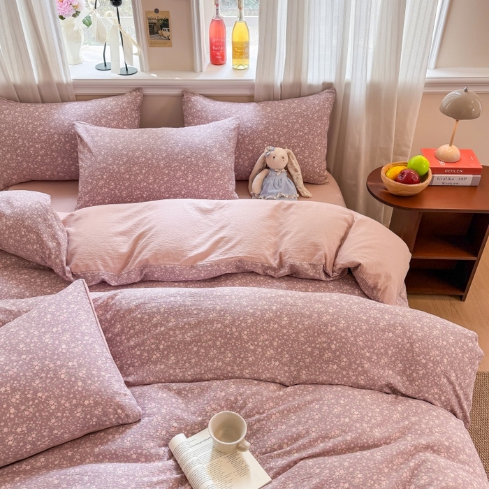 91家纺网 家纺一手货源 找家纺 鑫佳居 2026新款水洗针织提花双层纱四件套 暮色花町