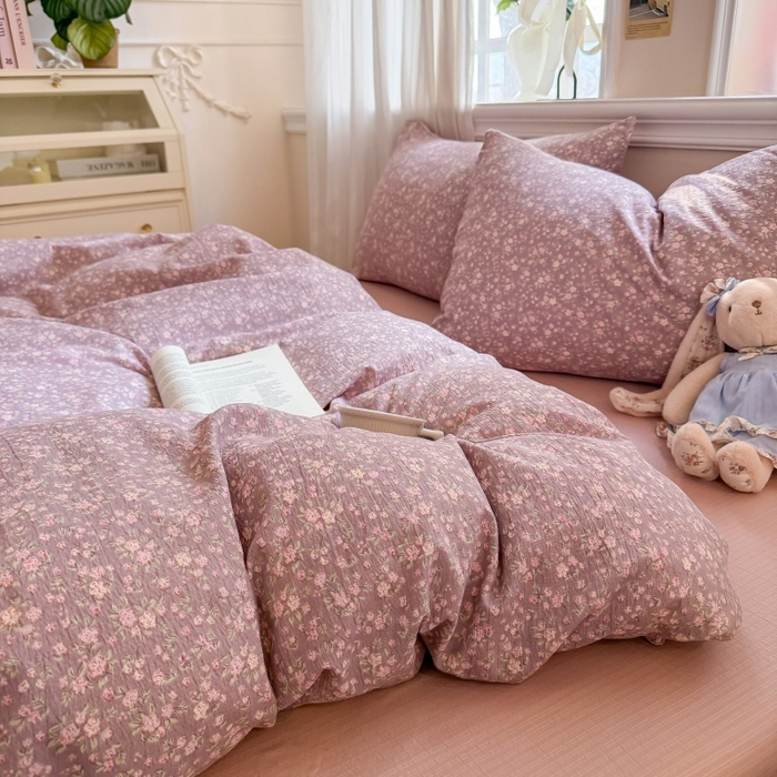 91家纺网 家纺一手货源 找家纺 鑫佳居 2026新款水洗针织提花双层纱四件套 暮色花町