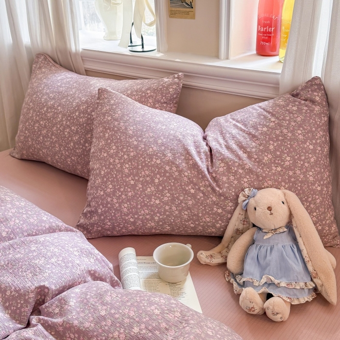 91家纺网 家纺一手货源 找家纺 鑫佳居 2026新款水洗针织提花双层纱四件套 暮色花町