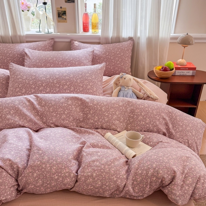 91家纺网 家纺一手货源 找家纺 鑫佳居 2026新款水洗针织提花双层纱四件套 暮色花町