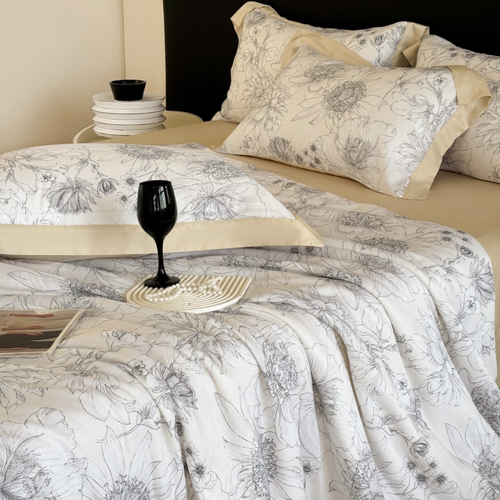 玉相逢 2026春夏新款莱赛尔天丝夏被嵌绳款数码印花单夏被夏被四件套 墨染疏芳