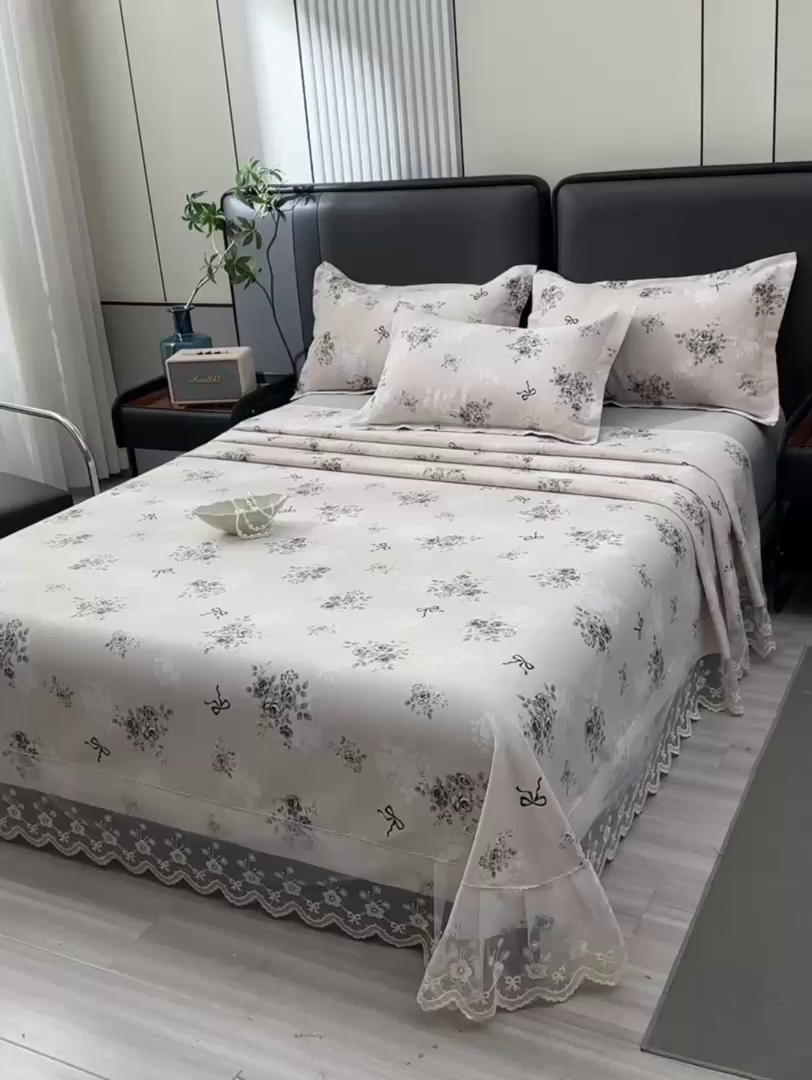 91家纺网 家纺一手货源 找家纺 星窝家纺 2026新款花边老粗布凉席三件套 若瑄