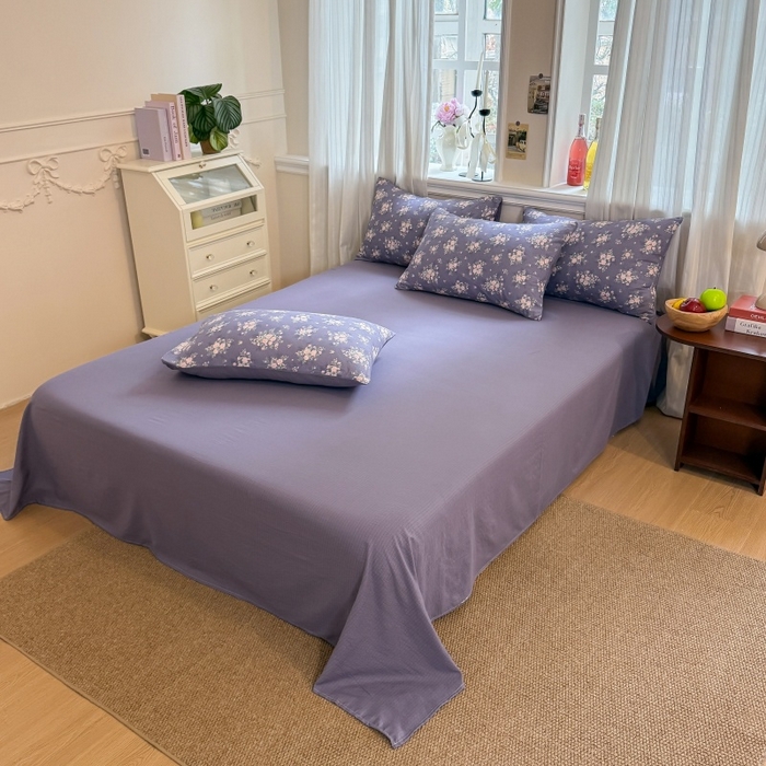 91家纺网 家纺一手货源 找家纺 鑫佳居 2026新款水洗针织提花双层纱四件套 紫夜玫瑰