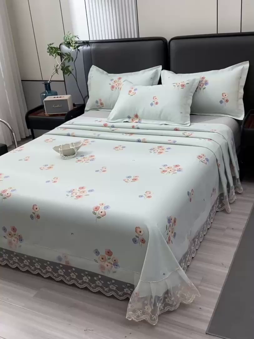 91家纺网 家纺一手货源 找家纺 星窝家纺 2026新款花边老粗布凉席三件套 嘉百丽-绿