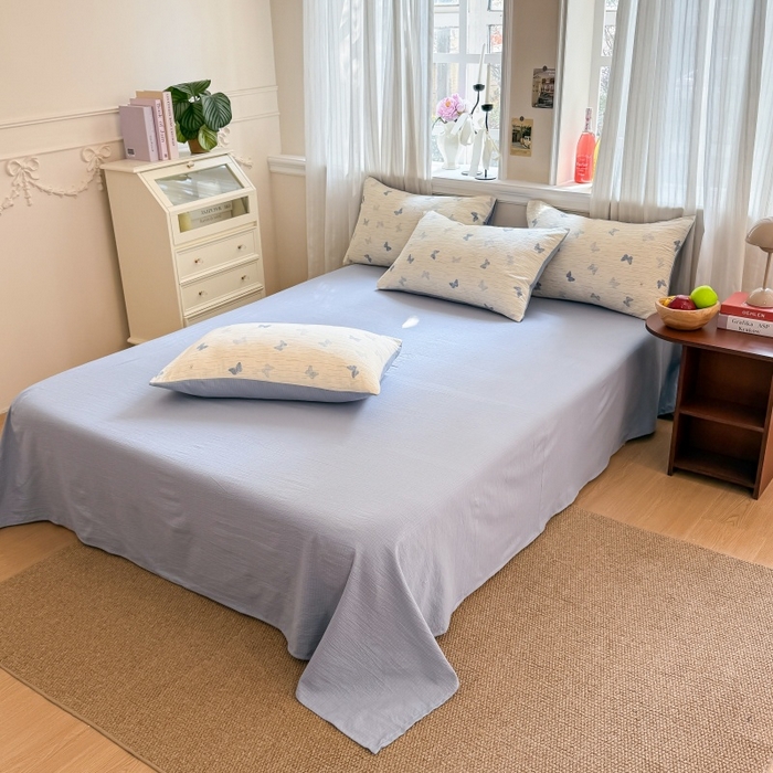 91家纺网 家纺一手货源 找家纺 鑫佳居 2026新款水洗针织提花双层纱四件套 烟雨蝶舞