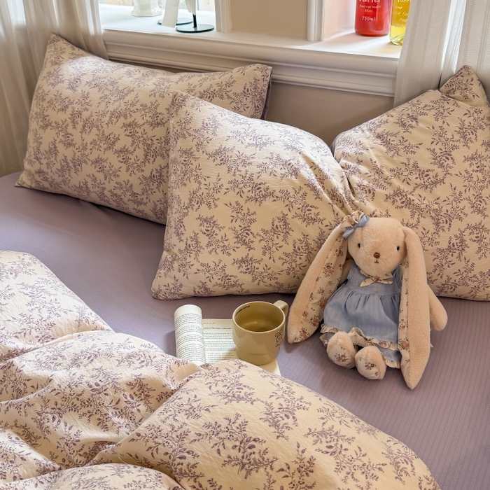 91家纺网 家纺一手货源 找家纺 鑫佳居 2026新款水洗针织提花双层纱四件套 紫藤繁花