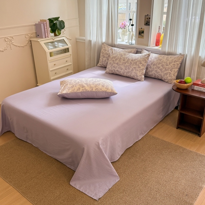 91家纺网 家纺一手货源 找家纺 鑫佳居 2026新款水洗针织提花双层纱四件套 紫藤繁花