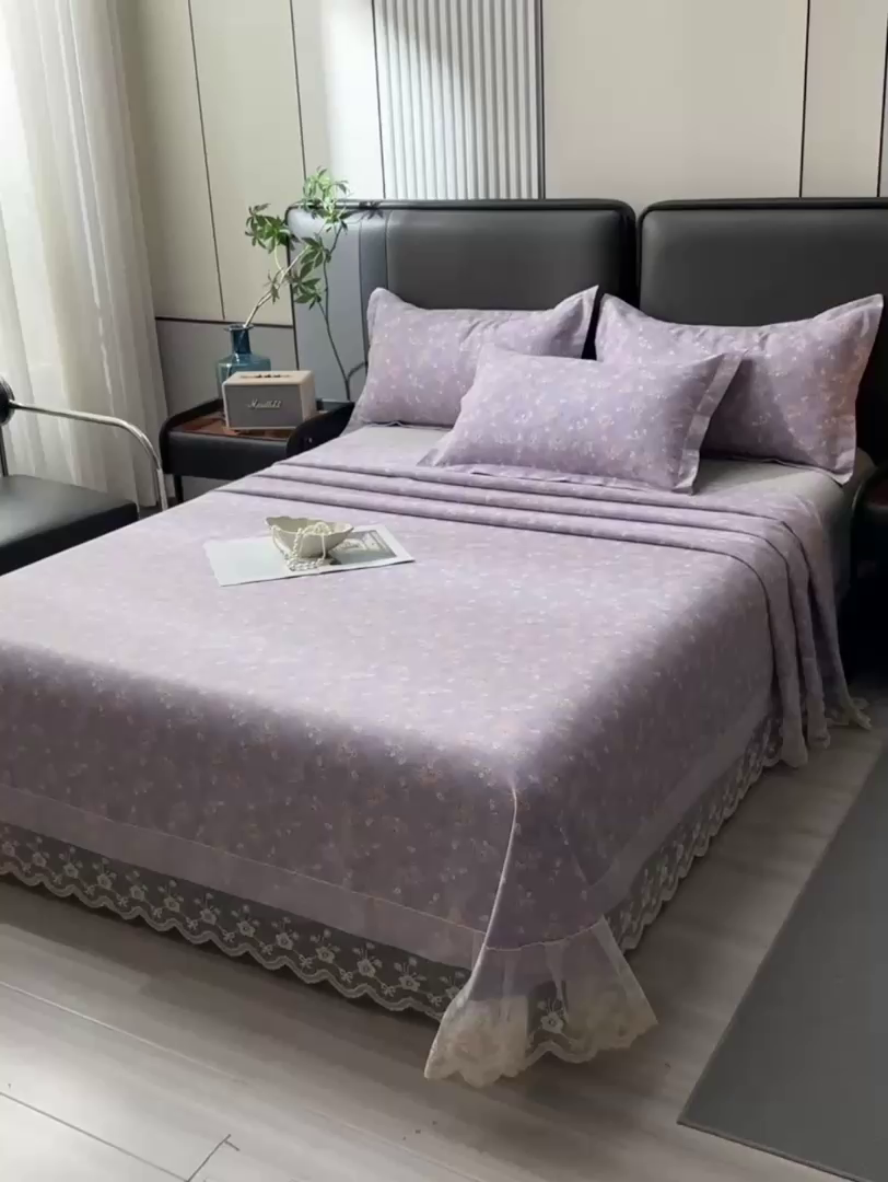 91家纺网 家纺一手货源 找家纺 星窝家纺 2026新款花边老粗布凉席三件套 绮梦韵彩