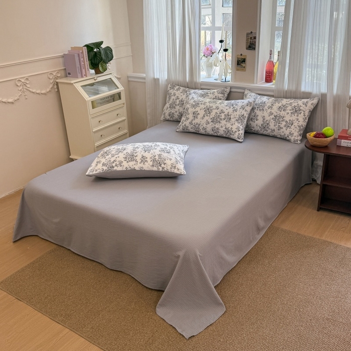 91家纺网 家纺一手货源 找家纺 鑫佳居 2026新款水洗针织提花双层纱四件套 雾影玫瑰