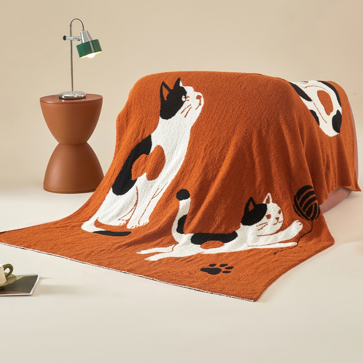 91家纺网 家纺一手货源 找家纺 航途席业 2026新款半边绒毛毯毯子 喵喵悠闲日