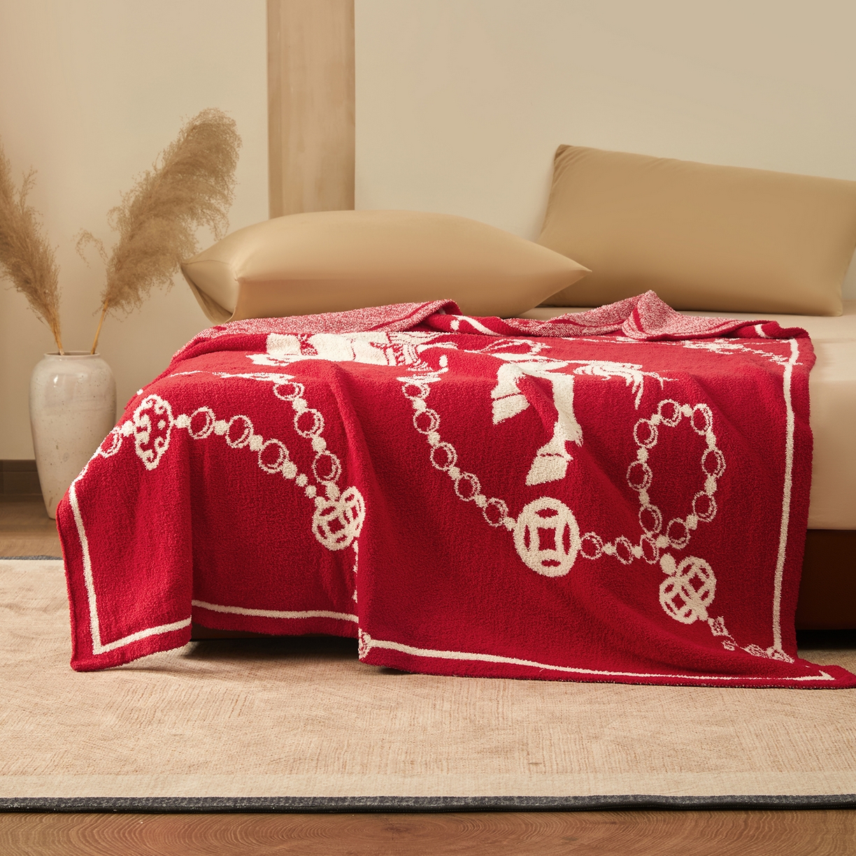 91家纺网 家纺一手货源 找家纺 航途席业 2026新款半边绒毛毯毯子 白骥呈瑞