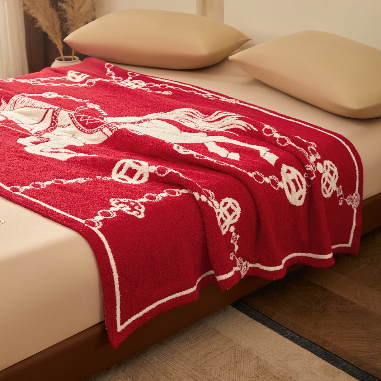 91家纺网 家纺一手货源 找家纺 航途席业 2026新款半边绒毛毯毯子 白骥呈瑞