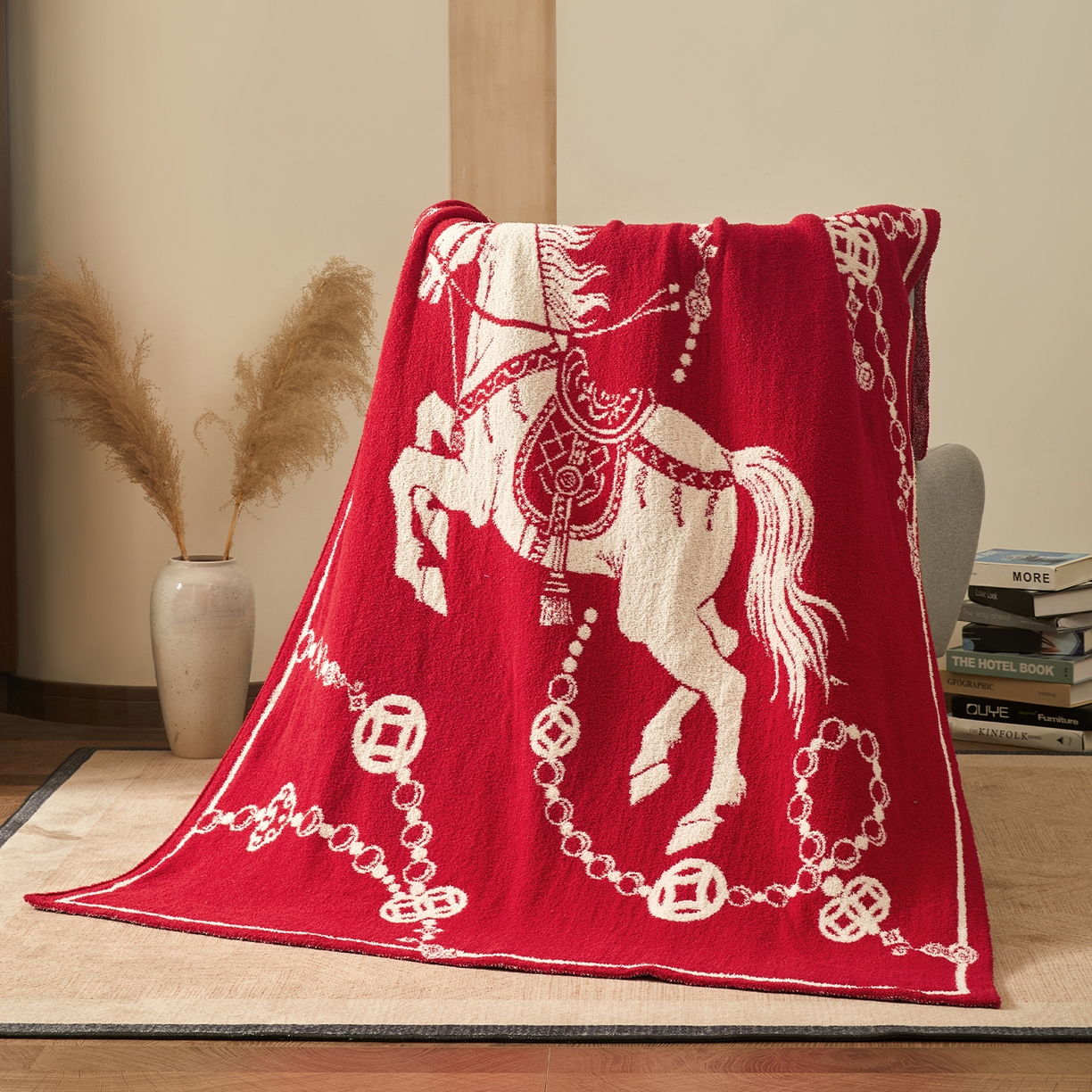 91家纺网 家纺一手货源 找家纺 航途席业 2026新款半边绒毛毯毯子 白骥呈瑞