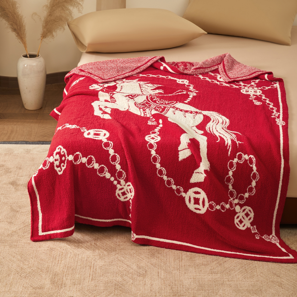 91家纺网 家纺一手货源 找家纺 航途席业 2026新款半边绒毛毯毯子 白骥呈瑞