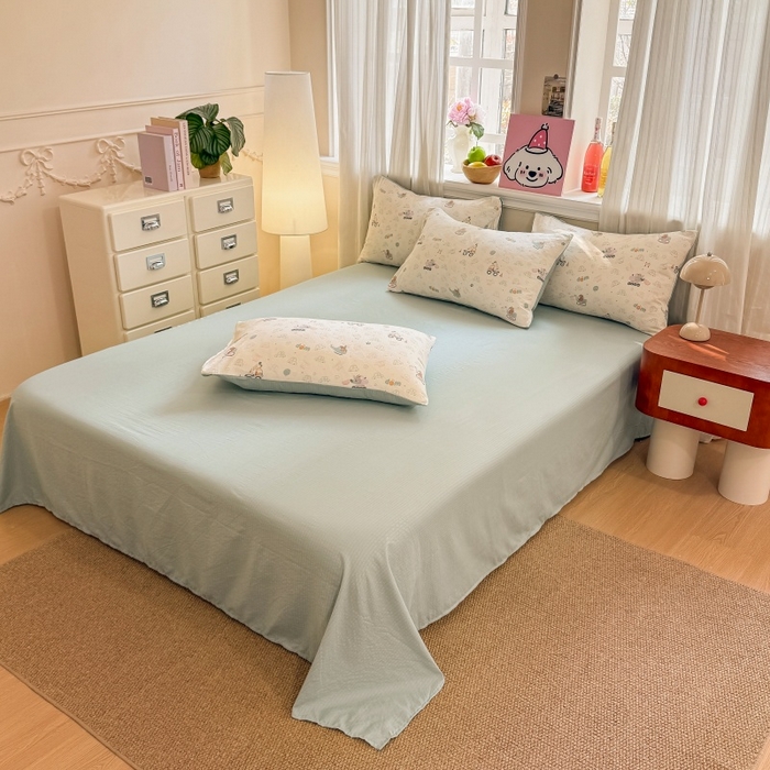 91家纺网 家纺一手货源 找家纺 鑫佳居 2026新款水洗针织提花双层纱四件套 童趣小车队