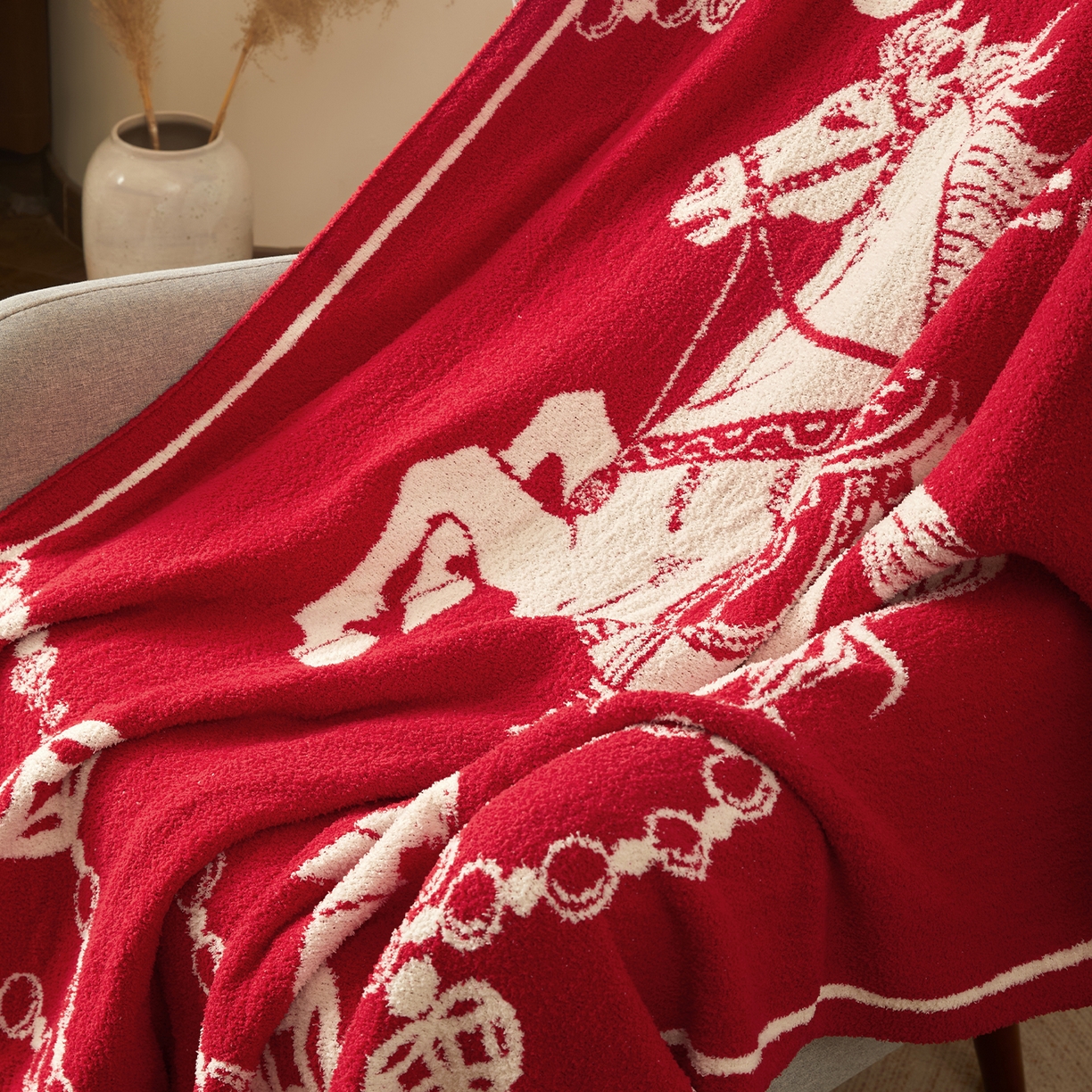 91家纺网 家纺一手货源 找家纺 航途席业 2026新款半边绒毛毯毯子 白骥呈瑞